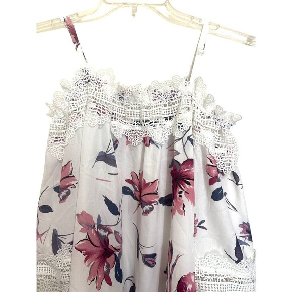 NWT By & By Floral Print Cami Blouse SZ Small Lace Trim White Pink Navy - Picture 4 of 11